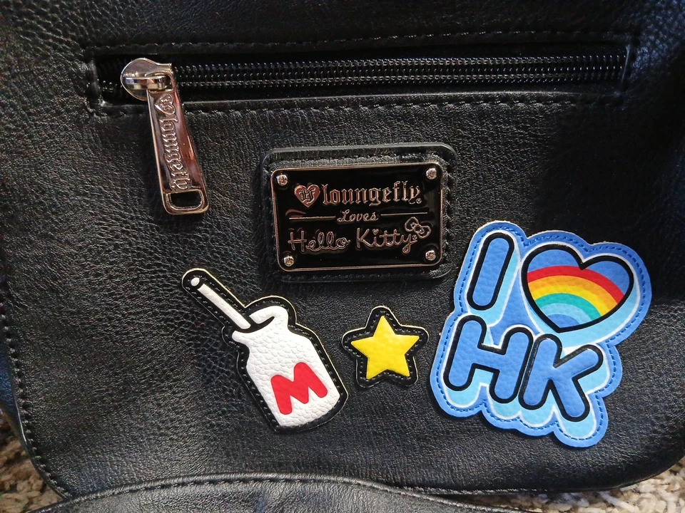 RARE Hello Kitty Loungefly Crossbody Rainbow Patches Bag Purse OG Heart Logo NWT - Image 3 of 4