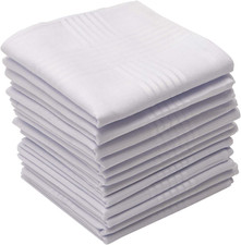 12 Pack Handkerchief 100 Cotton White with Satin Border, 16" X 16"