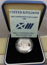 1986 �2  XIII Commonwealth Games Royal Mint  Silver Proof Coin COA Box