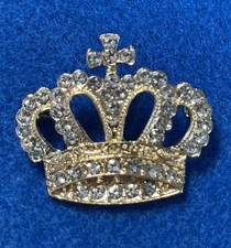 Goldtone Crown Brooch With Clear Rhinestones