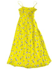 Zara XS Yellow Floral Maxi Dress Smocked Back Spaghetti Strap Summer Sundress