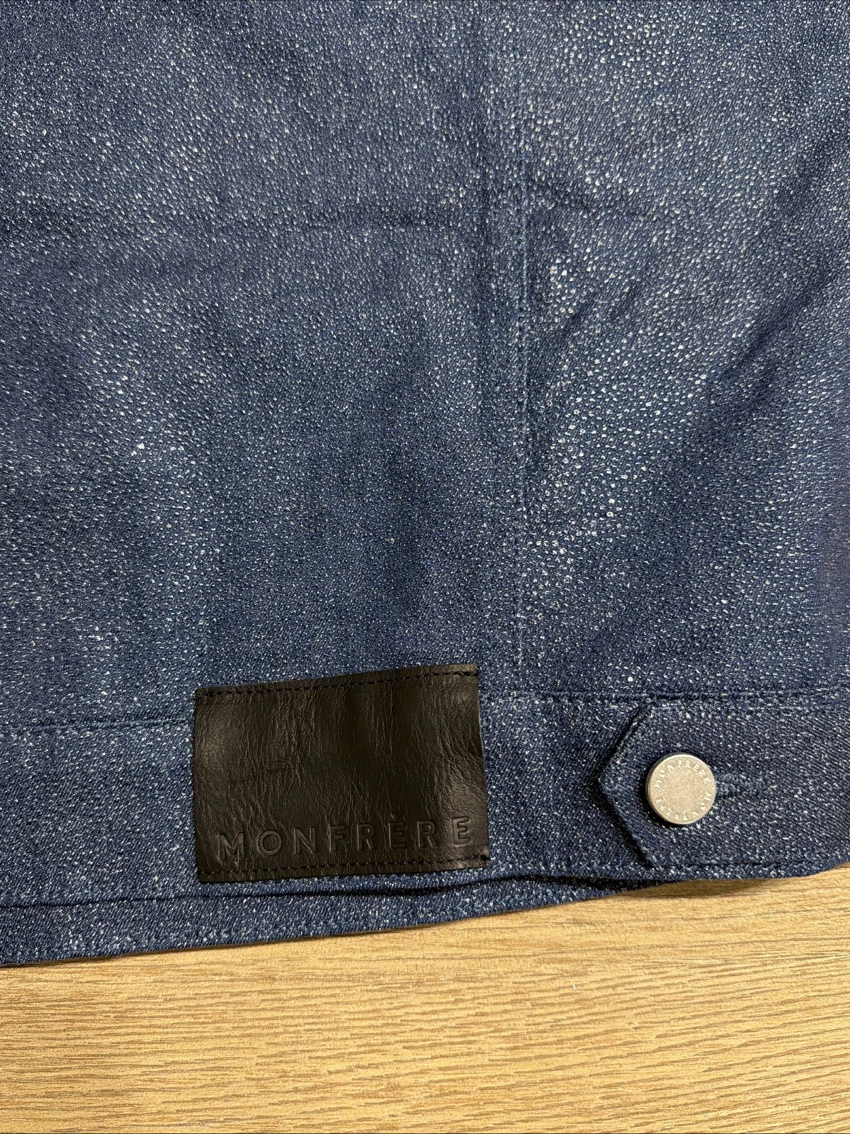 Monfrere Stingray Print Dean Denim Jacket Blue Snap Button Mens Size S NWT $478 image 9