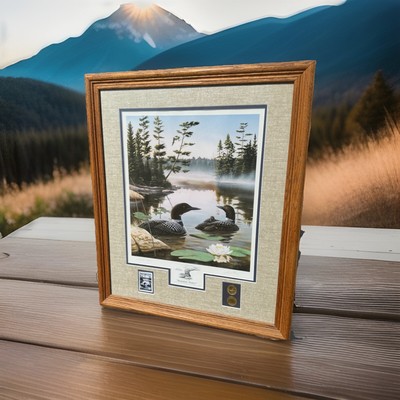1990 Collectors Edition ''Boundary Waters'' Leo Stans Signed Matted Framed Loons 
