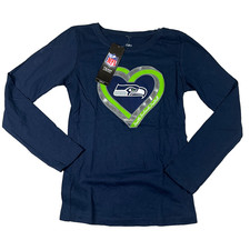 NFL Girls M 7/8 Blue Seattle Seahawks NFL Football Long Sleeve T-Shirt NWT