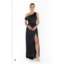 Show Me Your Mumu Jodie Dress Black One Shoulder Satin Maxi Slit Size L