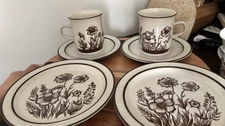 Vintage Indian Summer Stoneware Set - 6 Pieces | 1970s Brown Floral #600