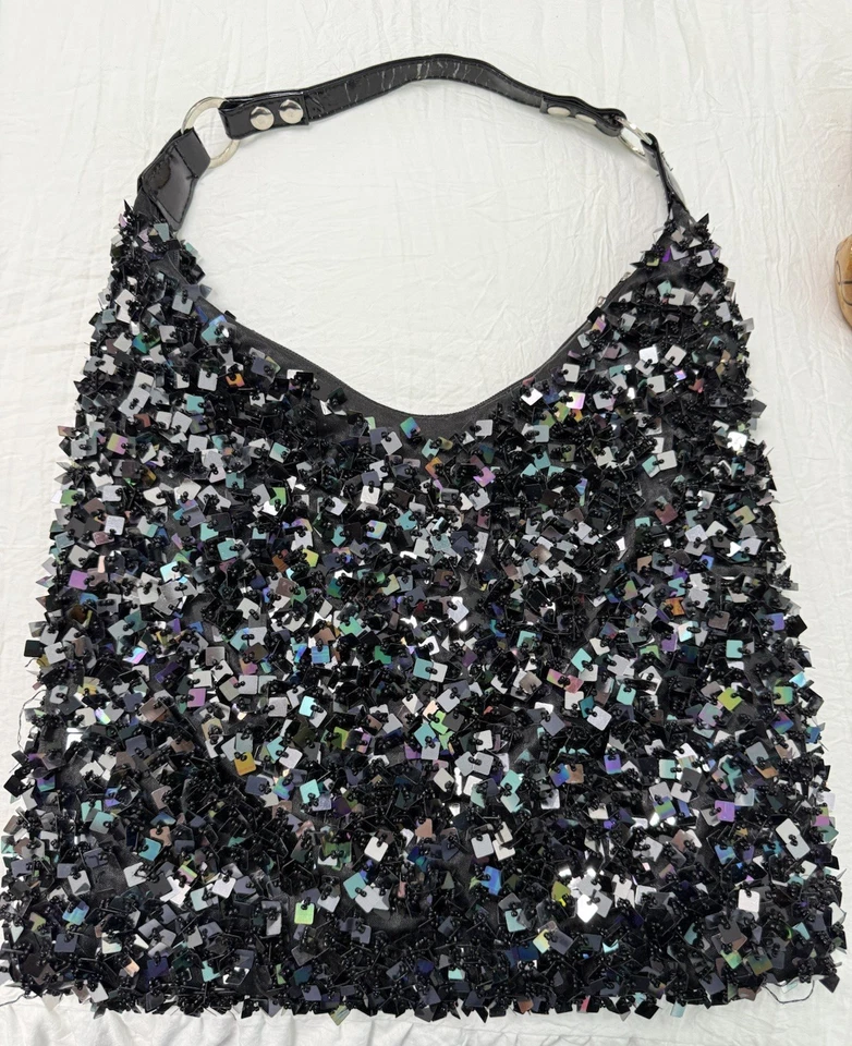 Nicole Lee Collection Black Sequin Shoulder Bag Hobo Purse Sparkle Tote - Image 3 of 4