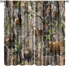 Forest Camo Blackout Window Curtain Deer Bear West Wildlife Woodland Mossy Hunti