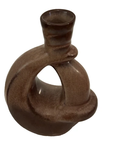Mid Century Modern  Frankoma 305 Brown Abstract Pottery Candlestick Holder