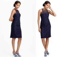 J. CREW Pamela Leavers Lace sleeveless feminine Sheath Dress 14 Navy Blue