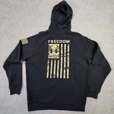 NWT Under Armour Mens Black Hoodie Size Large Camouflage Freedom Flag Military