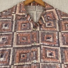 Vintage 1970s Camp Collar Button Shirt Geometric Hippie Disco Club AOP VTG