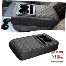 Car Center Console Cover, Leather Car Armrest Cover with Cup Holder 1 PC Black