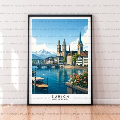 Schweiz Zürich ungerahmte Illustration Kunst mit Zürich historischer Skyline