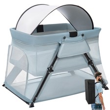 Lilian Gema 2-in-1 Travel Crib, Portable Foldable Crib with Backpack, Lightwei