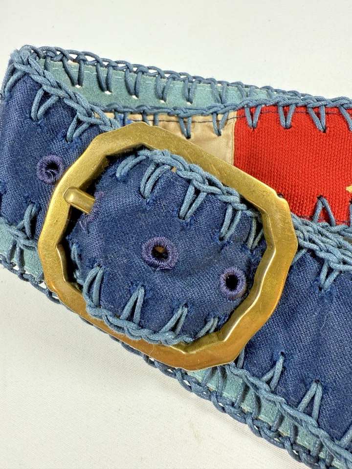 VTG Lucky Brand Belt Women's Embroidered Suede Leather Floral, Birds Boho SZ 34 - Image 2 of 4