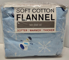 Snowman and Snowflake Soft 100 Cotton Flannel Sheet Set Twin Deep Pockets Blue