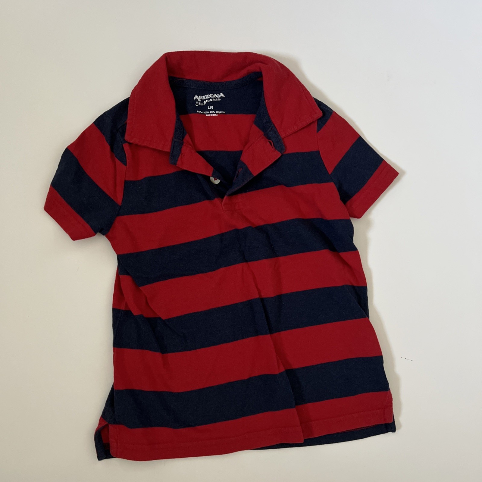 Arizona Jeans Boys Red Blue Striped Polo Shirt Sleeve Shirt Size L/6 image 2