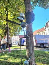 Windspiel gartensteckenstecker Eulenwippe mit beweglichen Flügeln und Raben