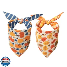 CROWNED BEAUTY Fall Dog Bandanas Reversible Large 2 Pack, Pumpkin Leaves Set,