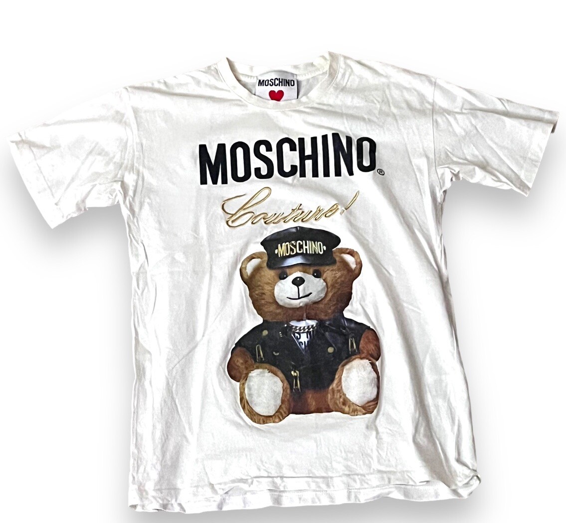 Tシャツ・カットソー MOSCHINO COUTURE Woman T-Shirt White 02180433 1001 MOSCHINO Couture Biker Teddy Bear Print T-Shirt 100% White
