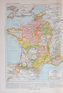 HISTORICAL MAP FRANCE 10th TO 14th CENTURY NORMANDY CHAMPAGNE BURGUNDY ...