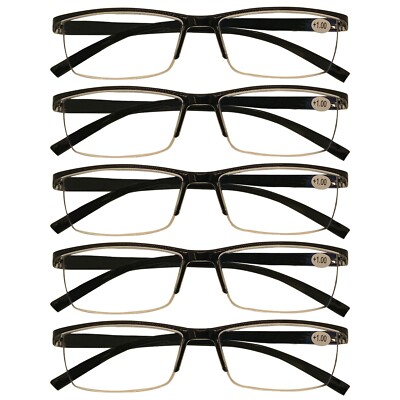5 Packs Mens Rectangle Half Frame Reading Glasses Blue Light Blocking Readers 