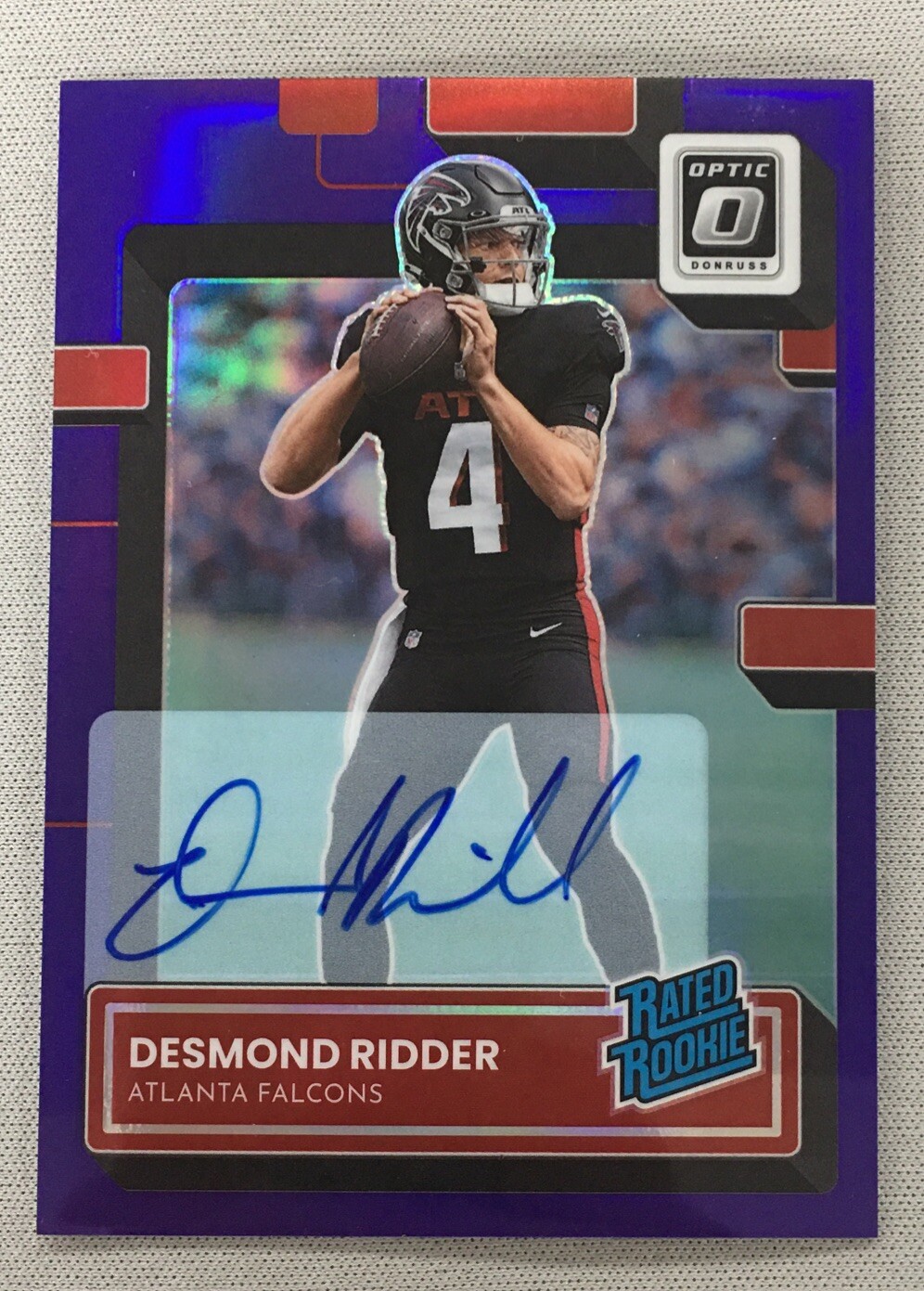 Desmond Ridder 2022 Panini Donruss Optic Rated Rookie Purple Auto /35 CARDINALS