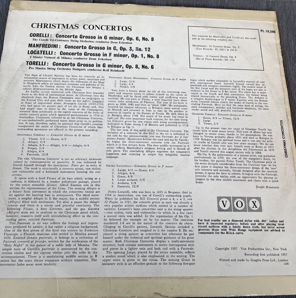 Christmas Concertos Corelli Locatelli Manfredini Torelli VOX PL 10.500 Stuttgart - Image 2 of 4