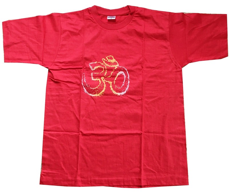 OM Printed Unisex Tees Red T-Shirt Yoga Tees L-27"