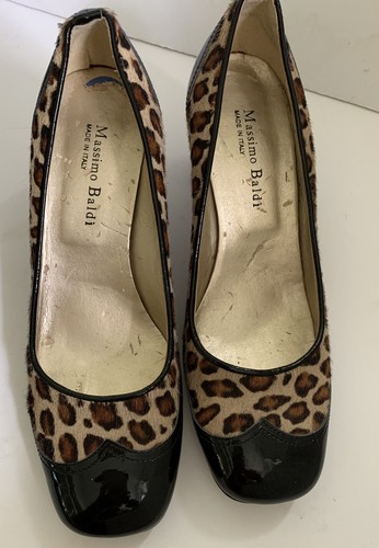 Massimo Baldi Italy Leopard Print Patent Leather Pumps Size 7.5 B Haircalf - Picture 5 of 9