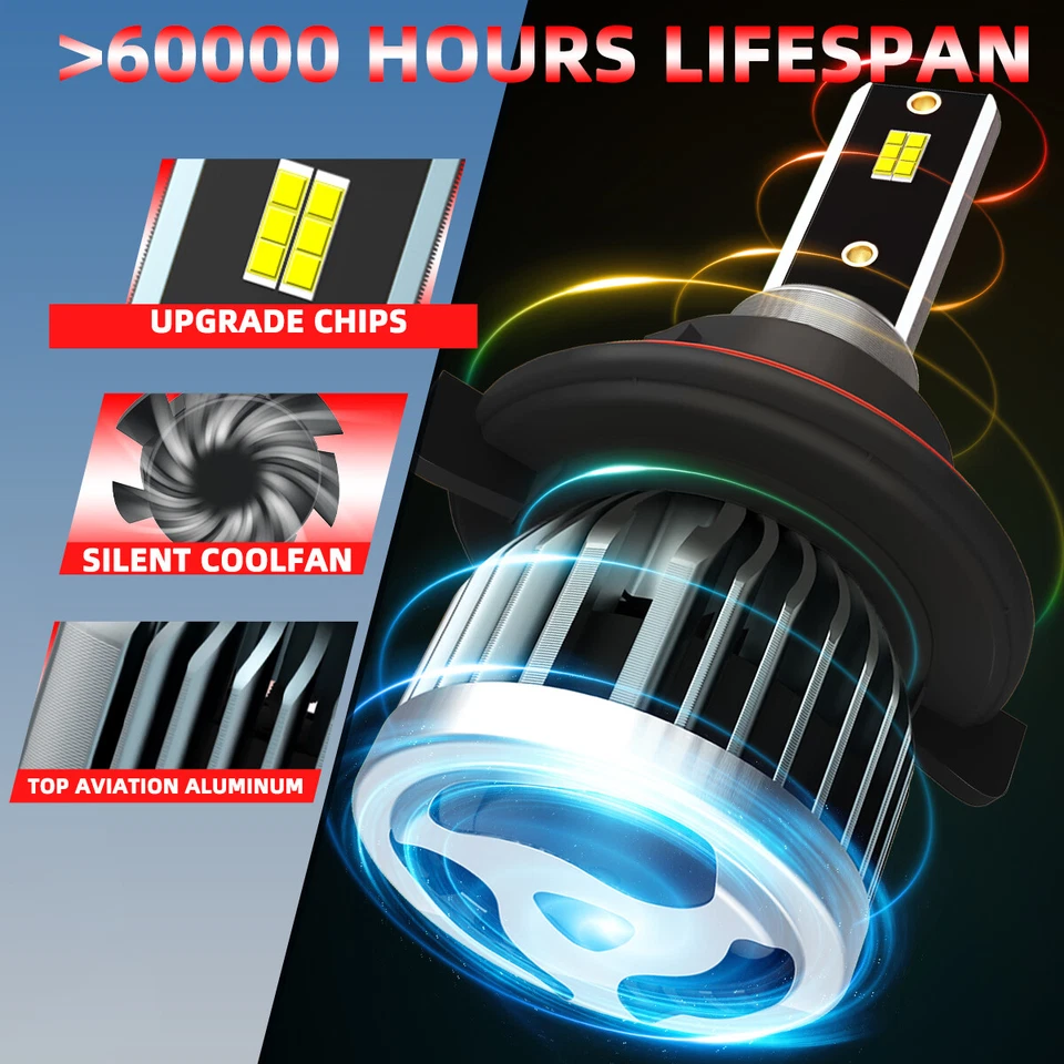 2X 9008/H13 LED Headlight Bulbs Kit High/Low Beam Super Bright 6000K White - Image 3 of 4