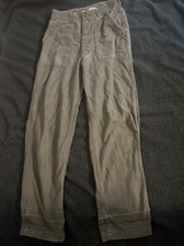 VTG Military Trousers Green Sateen 60  s 70s Baker Pants Fatigue 27  tag 30