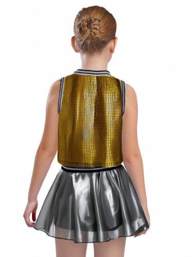 Kids Girls 2 Piece Cheerleading Set Dance Metallic Plaid Tops with Skirts Skorts - Picture 57 of 58