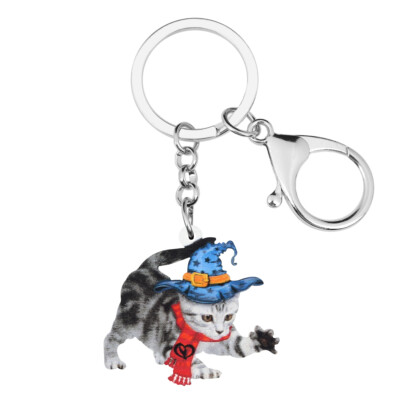Acrylic Gray Magic Hat Cat Key Chain Keychains Novelty Women Pets Jewelry