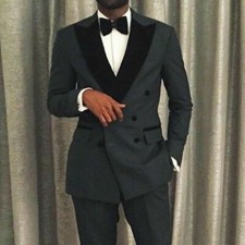 Men's 2 Piece Suit Slim Fit Peak Lapel Formal Business Groom Prom Tuxedo Wedding