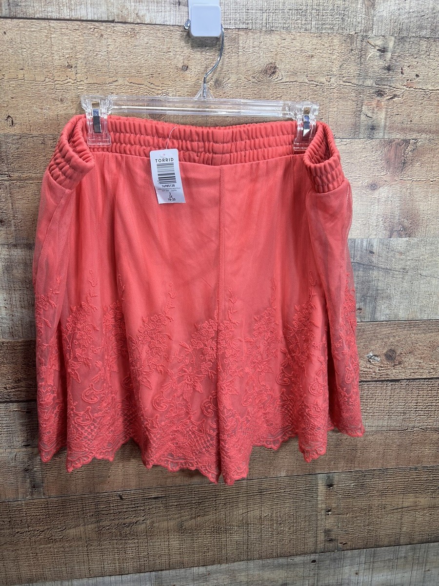Torrid Womens Scalloped Lace Flowy Summer Shorts Coral Plus Size