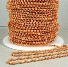 25 Feet 2.4mm #3 Pure COPPER BALL CHAIN on spool + 25 Connectors ! Made in USA