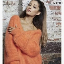 MICHAEL Michael Kors Orange Ribbed Angora V Neck oversize Sweater Ariana Grande