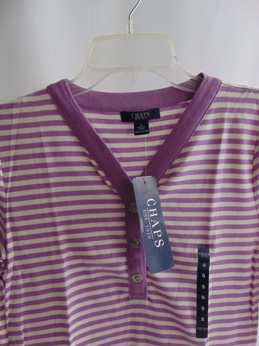 CHAPS Womens Knit Top Small Long Sleeves Purple V-Neck Stripe Snap Button New - Picture 18 of 23