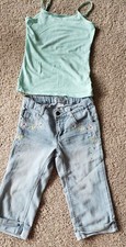 Lot Denim Bermuda Shorts Girls Youth Sz 7 Washed Blue Jean Embroidered Tank Top