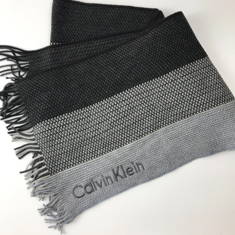 Calvin Klein Black Gray Stripe Winter Scarf