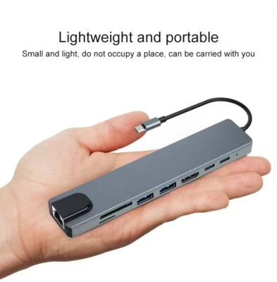 JEYEFFE Docking Station Type-C 8 in 1 USB 3.0 HDMI 4K RJ45 SD PD 87W Adattatore