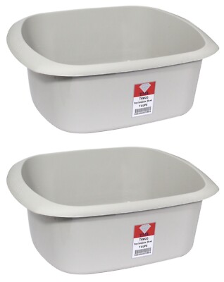 2x TML Rechteckig Kunststoff Küche Haus Reinigung Abwaschen Spüle Schüssel 11L-Taupe