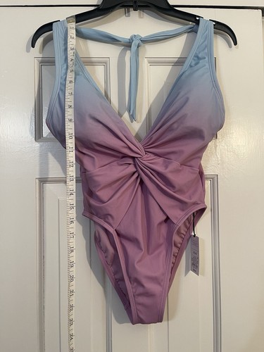 NWT Shade + Shore Women's Swimsuit Twist Front Plunge Neck Size S (4-6) Ombre - Picture 3 of 6