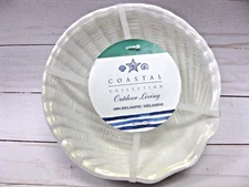 COASTAL COLLECTION Clam Shell White Pearl Pasta Bowls Beach Sea MELAMINE 4 PC 