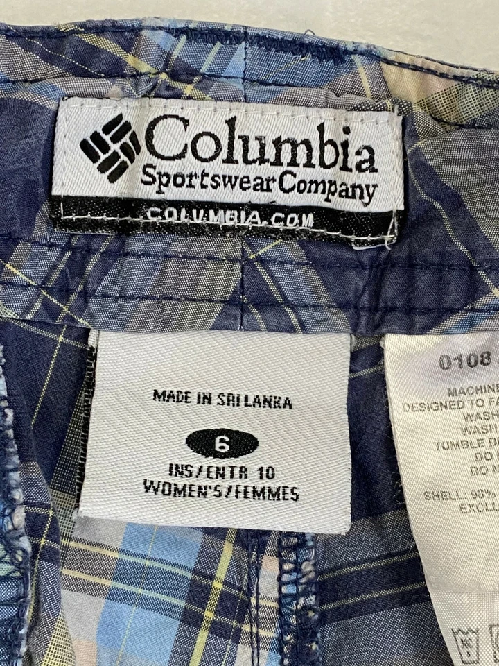 Columbia Sportswear Mujeres 6 Pantalones Cortos Bermudas Senderismo Cuadros Azul 10" Entrepierna Caminar Foto 4 de 4