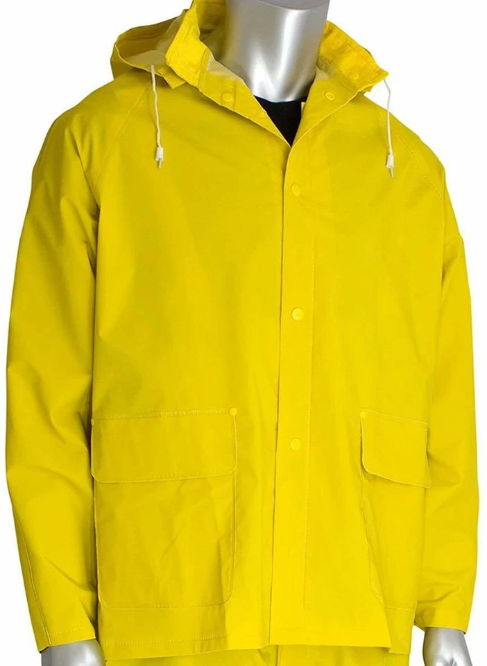 Yellow Heavy Duty PVC Rain Jacket with detachable hood size: L     TOP QUALITY - Image 3 of 3