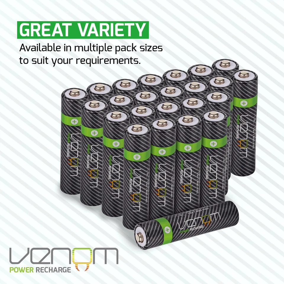 Venom Rechargeable AAA Batteries - High Capacity 800mAh 1.2V NiMH - Pack of 24 - Image 3 of 4