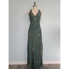 VTG Victoria's Secret L 100 Silk Slip Babydoll Green Leopard Beaded Fairy Y2K